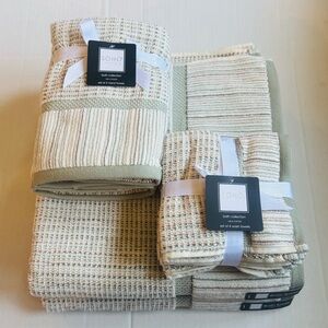 8pc SOHO LIVING 100% Cotton Bath Collection Stripe Towel Set - Green/Tan/Cream